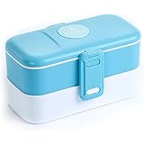 ProAid Bento Lunch Box, BPA Free, Safe for Fridge and Dishwasher (with Stainless Steel Silverware) [Blue/ Green/ Pink]