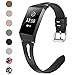 NANW Leather Bands Compatible with Fitbit Charge 4 / Charge 3 / Charge 3 SE, Slim Genuine Leather Band Replacement Accessories Strap Women Man Wristbands, Large Small