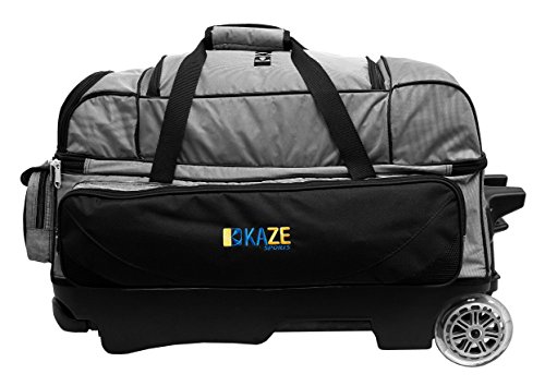 KAZE SPORTS 3 Ball Bowling Roller with Color Match Add On Spare Tote and Accessories Pack (Black)