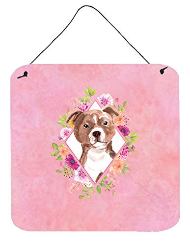 Caroline's Treasures CK4208DS66 Staffie Bull Terrier Pink Flowers Wall or Door…