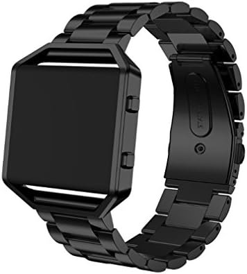 SWAWS Fitbit Blaze Band with Frame, Stainless steel Band Replacement Strap Watch Band with Links Sizing Tool for Fitbit Blaze Smart Fitness Watch (Black-Large Size(6.7''-8.7''))