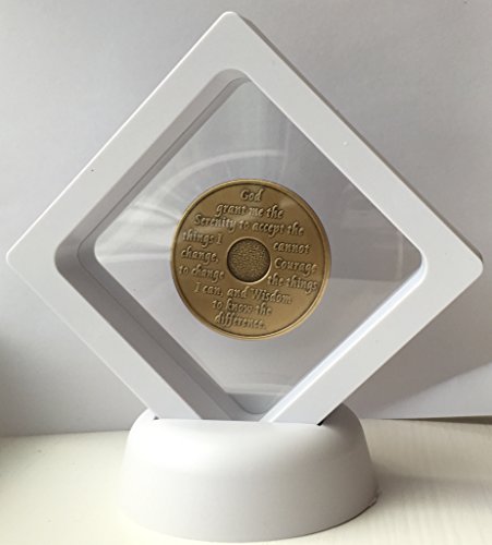 White Diamond Square AA Medallion Challenge Coin Chip Display Stand Holder Magic Suspension Box