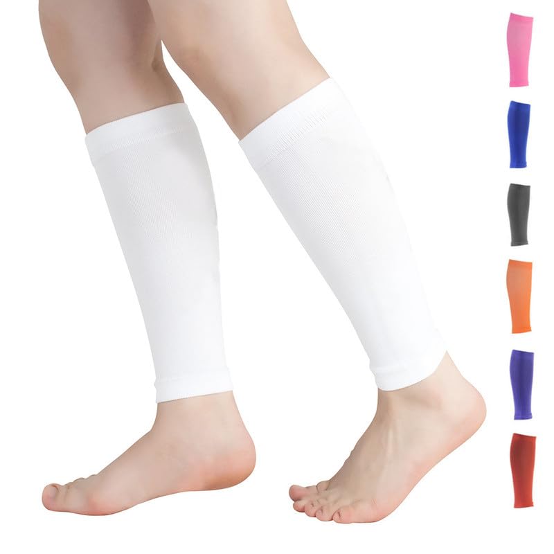 Novetec Calf Compression Sleeves for Men & Women (20-30mmhg) - Leg Compression Sleeve for Running, Cycling, Shin Splints Support, Relieve Legs Pain, Travel (One Pair)(White,XL)