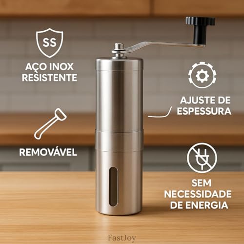 Moedor de Café Manual em Aço Inoxidável Portátil com Manivela Ajustável Com Ajuste de Moagem Premium