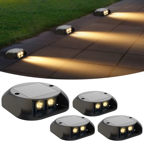 Quntis 4 Pieces Outdoor Solar Lights, Warm White, Spotlight, LED Outdoor Solar Spotlight, IP65 Waterproof, Solar Lamps for Stairs, Paths, Gardens, Paths, Paths, Paths, Pavement