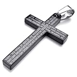 INBLUE Men's Stainless Steel Pendant Necklace Black Cross English Bible Lords Prayer -With 23 Inch Chain
