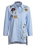 Simplee Apparel Women's Casual Floral Embroidered Side Slit Blue Blouse Shirt