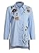 Simplee Apparel Women's Casual Floral Embroidered Side Slit Blue Blouse Shirt