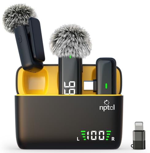 NPTCL Wireless Lavalier Microphone for iPhone iPad Android, USB C Mini Mic | 24H Charging Case, Digital Charge Display, Noise Reduction for Content Creator Video Recording Vlog Podcast YouTube TikTok