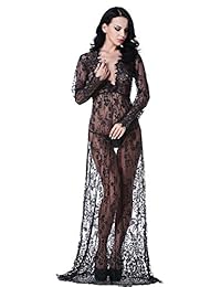 Vestido largo de encaje transparente para dama