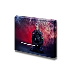 Handsome Young Man Practicing Kendo Over Dark Background Wall Decor