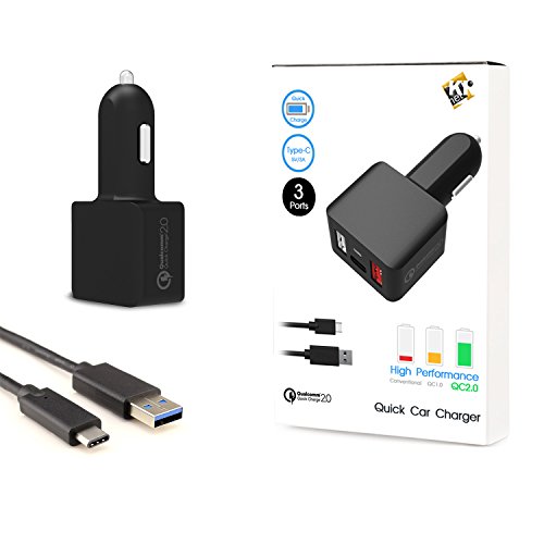 KR-NET 48W 3 Ports USB with Type C Quick Car Charger for Samsung S6/S6 Edge/S6 Edge Plus/Note 5/Note 4, Nexus 5X/6P, Xperia Z4/Z5, Lumia 950/950XL, Blackberry Priv [Qualcomm QC 2.0 Certified]