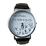 Tenworld Women Lady Girl Gift Analog Quartz Faux Leather Wrist Watch (Black)