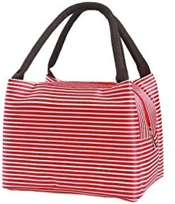 Premium Thermal Insulated Lunch Bag with Soft Leak Proof Liner Lunch Organizer for Women,Men and Kids by Fittolly (Red White Stripes)
