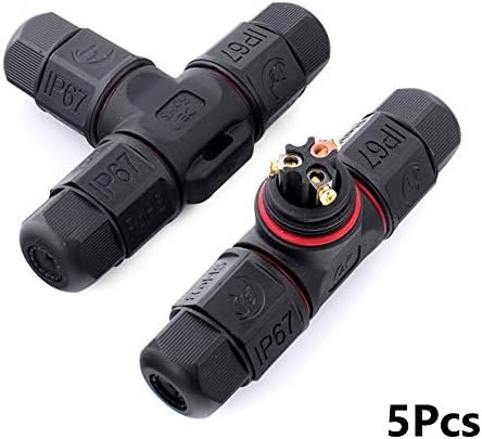 [Pack of 5]3 Way IP67 Junction Box Connector, T Model Waterproof Cable Connector,Electrical Terminal Adapter Wire Connector Screw and Soldering Pin connector for LED Light