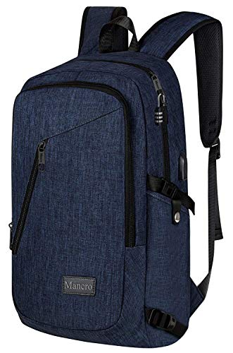 College Backpack, Business Slim Laptop Backpack, Mancro Anti-Theft Water Resistant Computer Backpack w/USB Charging Port, Lightweight Travel Bag Fit 15.6 Inch Laptops & Tablets in Dark Indigo