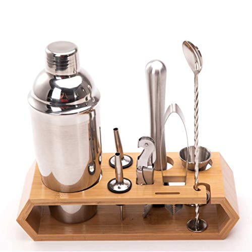 NXYJD 10 stücke Edelstahl Cocktail Shaker Set Barware Kit mit quadratischem Holz Rack für Barkeeper Getränk Partybar…