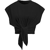 Zucige Womens Solid Ruched Tie Front T Shirt Summer Basic Tee Shirts Cap Sleeve Crop Tops Outfits