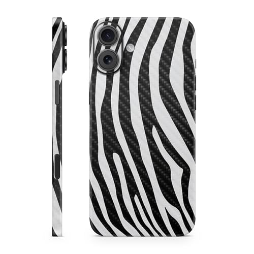 Carbon Fiber Phone Skin Compatible with Apple iPhone 16 Plus - Black Zebra - Pr…