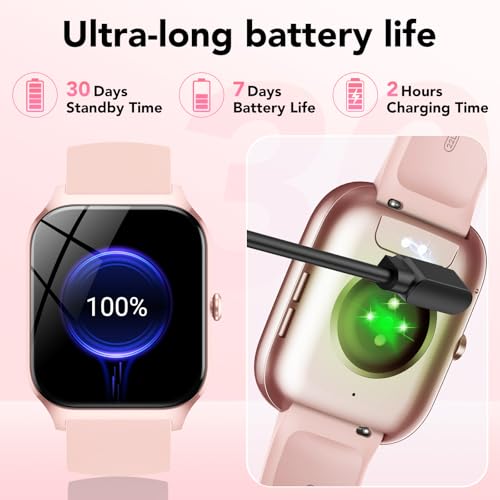 Smart Watch Women Men, 1.85 Inch HD Smartwatch with Al-Voice and Calls, WhatsApp Notifications, Smart Watch with Pedometer/Heart Rate Monitor/Sleep Monitor, 115+ Sports Modes, IP68 Waterproof Pink