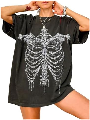MLAFE Skeleton Rib Cage Shirt, Retro Skeleton Print T-Shirt