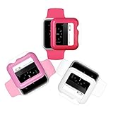 iCASEIT Apple Watch Snap-On Case & Glass 38mm (Pack of 3) Premium Slim & Light Impact & Scratch Protection (Include 3 Screen Protectors) iWatch Cases 38 mm - Hot Pink, Baby Pink & White