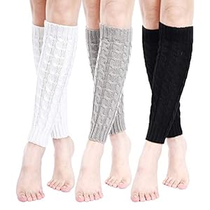 VUCDXOP 3 paar gebreide beenwarmers voor dames, grof gebreide beenwarmers, beenwarmers, beenwarmers, gehaakt werk…