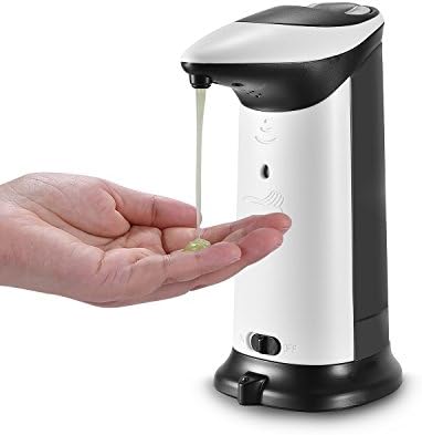 Automatic Touchless Countertop Liquid Soap Dispenser with IR Sensor -Glori JR Remain Visible Window - Waterproof Base for Kitchen Bathroom Sanitizer Shampoo Lotion (White 14.8oz/420ml) (White/Black)