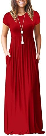 Fadalo Women's Short Sleeve Loose Plain Maxi Dresses Casual Long Dresses With Pockets