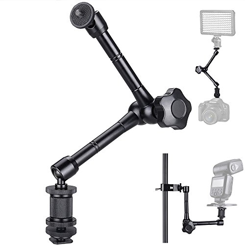 11" Magic Arm Friction Arm with Hot Shoe Mount Adapter for DSLR Camera Rig, LCD Monitor, DV Monitor, LED Lights, Flash Lights, Microphones, DJI Osmo,Smart Phone and More