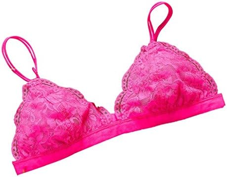 Vanvler Women Floral Sheer Lace Triangle Bralette Bra Fashion Crop Top Lingerie Mesh Lining Hot Sale (HotPink, M)