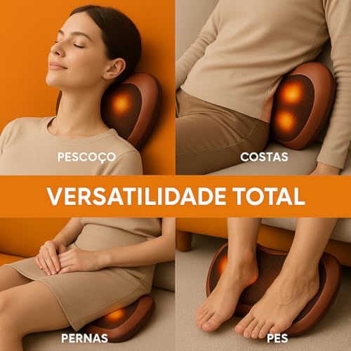Almofada Massageadora Shiatsu com Aquecimento | 4 Pontos de Massagem, Massageador Elétrico, Para Pescoço Costas Pernas e Pés