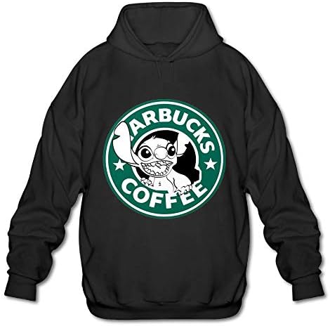 Exuaneroal Men Lilo Stitch Starbucks Coffee Logo Cotton Black Hoodie