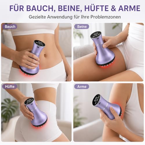 4 in 1 Electric Cellulite Massager, Cellulite Massage Device with 30 EMS Levels, Red Light, Heat & Vibration, Wireless Body Massager for Stomach, Waist, Arms, Legs