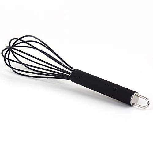 GorGin high temperature and easy to clean silicone whisk, stirrer, 10 inch, grip good grip design for Blending Whisking Beating Stirring Cooking Baking (1 Pack | black) - Thumbnail 6