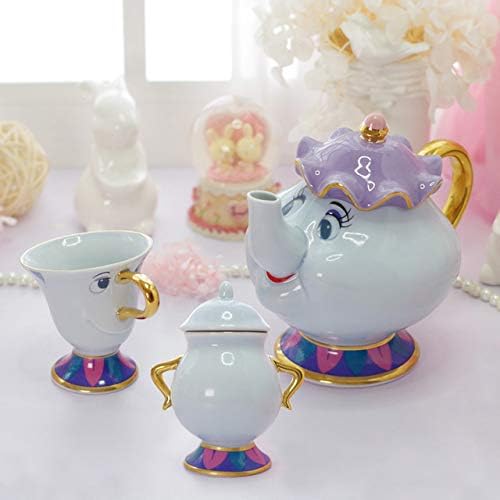 Beauty and The Beast Tea Set Mrs. Chips Teapot Cup Ceramic Coffee Teaset Valentine's Day Gift [1 Pot + 1 Cup + 1 Sugar Bowl] One Cup + One Pot + One Enamel Pot
