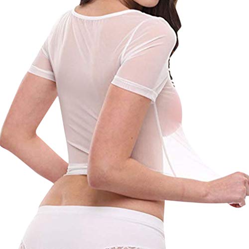 Jockey Costumes For Adults - AMOUSTORE Lingerie Tops for Women for Sex,Sheer Mesh See-Through Short Sleeve Crop