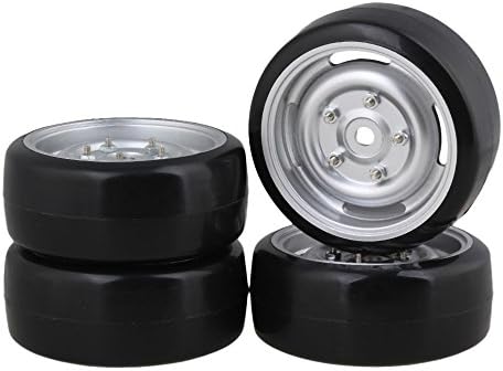 Yiguo 4pcs RC 1:10 Drift Car 12mm Silver disc screw wheels &amp; Smooth hard Tires