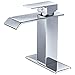 BWE Bathroom Faucet Chrome Modern Waterfall Single Hole Bathroom Sink Faucet Parts Spout Bath Lavatory Vanity and Supply Hose Single Handle Square