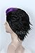 Linfairy Short Straight Wig Halloween Cosplay Slicked Back Costume Black Wig with Purple