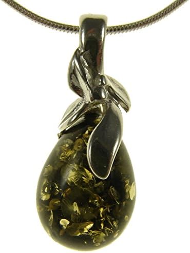 Baltic amber and sterling silver 925 green pendant necklace jewellery with 1mm Italian sterling silver 925 snake chain - 10 12 14 16 18 20 22 24 26 28 30 32 34 36 38 40"