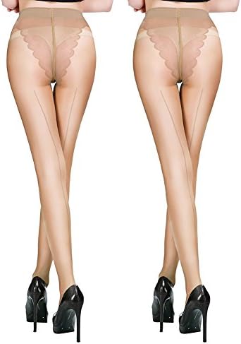 FANCAME Women's Sheer Control Top Tights Back Seam Compression Pantyhose Socks 2 Pack