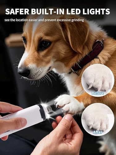 2025 Upgraded Cat Dog Nail Grinder, Quiet Electric Pet Nail Clipper with LED Light & 3 Speeds, Safe Rechargeable Nail Trimmer for Suitable for Large Medium Small Dogs and Cats Pets (White)