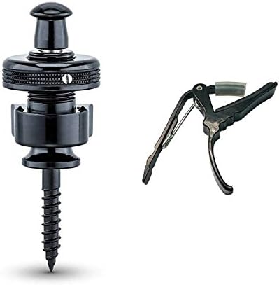 NEW MODEL (2018) Schaller Combo Pack S-Locks Straplocks (Black Chrome) & Deluxe Guitar Capo
