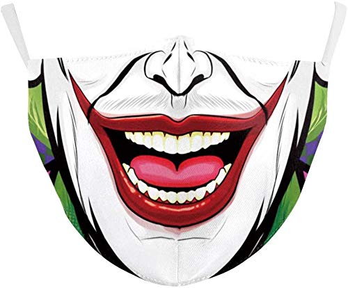 eBoutik -Spooky Face Coverings Mask - Reusable Summer Hayfever Allergic Provention - Travel Train & Plane Protection - Washable & Breathable - Social Distancing Aid (Scary Clown)