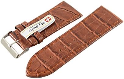 NP Watch band Leather Watch Band Crocodile Pattern Width 32 mm. Brown Color