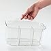 mDesign Plastic Makeup Storage Organizer Caddy Tote, Divided Basket Bin, Handle for Bathroom, Holds Eyeshadow Palettes, Nail Polish, Brushes, Shower Essentials, Small, Lumiere Collection - Clear