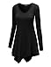 Lock and Love WT960 Womens V Neck Long Sleeve Tunic Top with Asymmetrical Hem XL Black