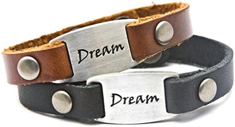 Dillon Rogers "Dream " - Leather bracelet with metal I.D. style charm - black