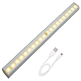 Ustellar LED Rechargeable Motion Sensor Under Cabinet Lighting, 20 LEDs Cordless Super Brighter Closet Light, Night Light with USB Cable and Magnetic Stripe, 3000K Warm White